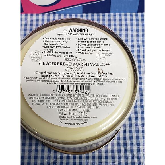 BBW Gingerbread Marshmallow Holiday Lid Large 3 Wick Candle Home Fragrance Decor - Picture 2 of 2